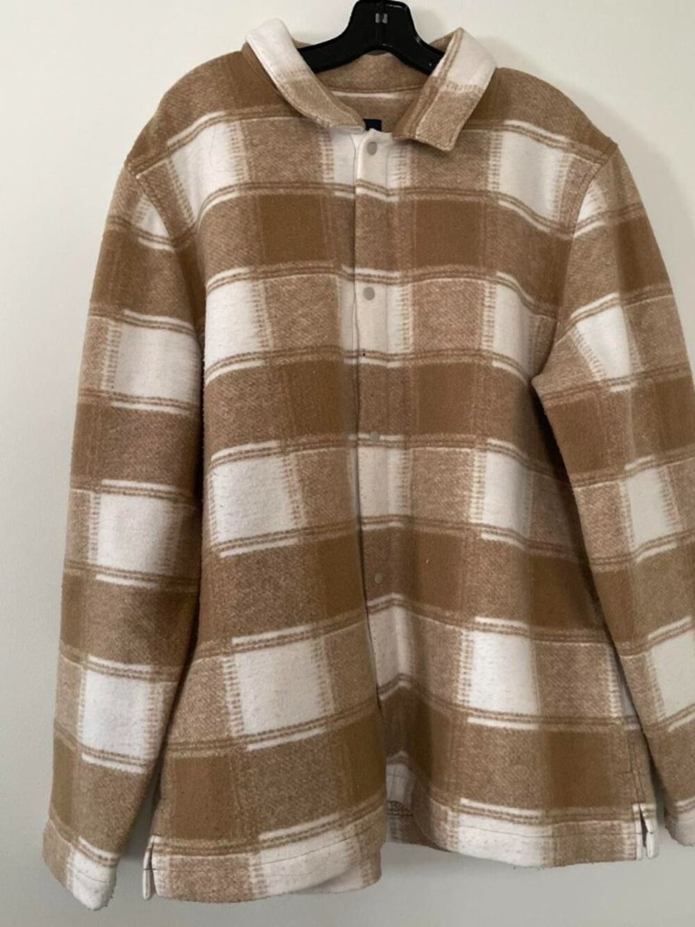 Gap Plaid Fleece Jacket Womens XL Tan Minimalist Fall Granola Western Neutral